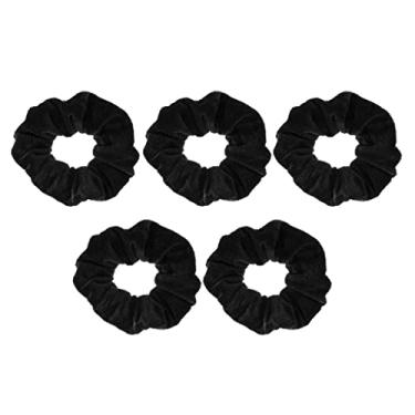 Imagem de SM SunniMix 5 peças de veludo sólido scrunchies elástico para cabelo rabo-de-cavalo - preto, conforme descrito