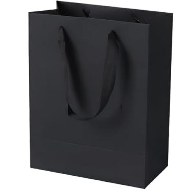 Imagem de MULIANBOX Sacos de presente pretos com alças 30 peças, pequenos sacos de presente Kraft 20,3 x 12,7 x 25,4 cm, sacos de papel a granel para festa, compras, casamento, aniversário