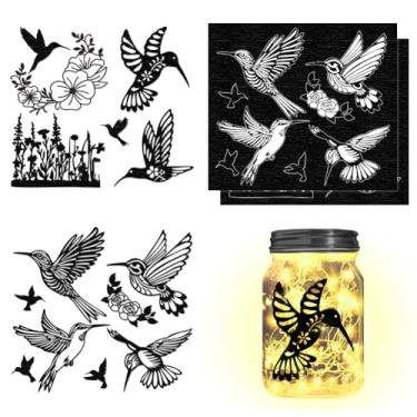 Imagem de 4 peças de papel silhueta, decalque retangular com recortes de PVC à prova d'água, decoração de iluminação autoadesiva para telefones celulares, scrapbooks, paredes, mesas, 15 x 17 cm