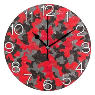 Imagem de GAIGEO Relógio de parede abstrato vermelho preto cinza analógico decorativo escritório cozinha relógio operado por bateria silencioso, decoração de parede moderna sala de estar, 25 cm, ponteiros