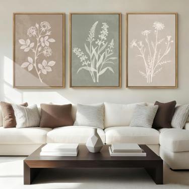Imagem de Anyzal Arte de parede botânica neutra grande, arte boho, planta de fazenda, pintura floral para sala de estar, quarto, sala de jantar, 61 x 91 cm, conjunto de 3