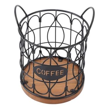 Imagem de TOPINCN Suporte para Cápsulas de café, Suporte para Cápsulas de Espressos de Metal de Grande Capacidade, Cesta de Armazenamento Com Base de Madeira para Bancada de Cozinha, Estação de (Preta)