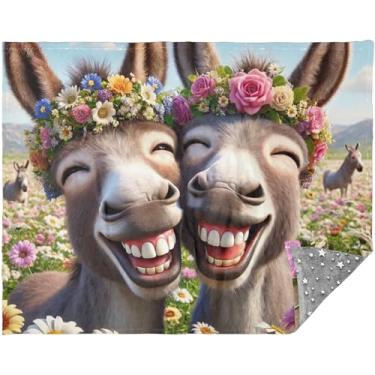 Imagem de Cobertores macios personalizados de animais rindo de burro para sofá adolescentes cobertores de sofá para mulheres e homens 177,8 cm x 139,7 cm cobertor de sofá cinza