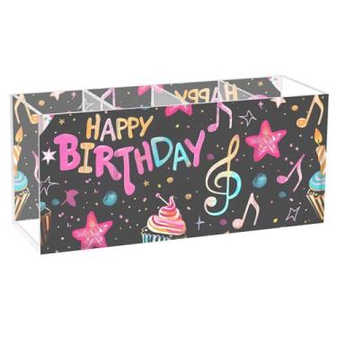 Imagem de TSENQUE Porta-canetas com estampa musical de festa de aniversário para mesa, arte de desenho animado, organizador de acrílico e copos de lápis