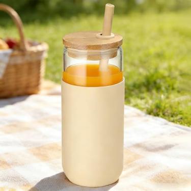 Imagem de Bolttles de água de vidro de 500 ml com canudo, garrafa de água motivacional grande com garrafas de água esportivas com jarro de manga de silicone para treino de academia, rosa carne, 1 pacote