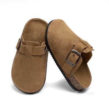 Imagem de Sandália infantil com fivela ajustável, palmilha de cortiça, macia, confortável, casual, para uso diário e brincadeira, Marrom, 9 Toddler