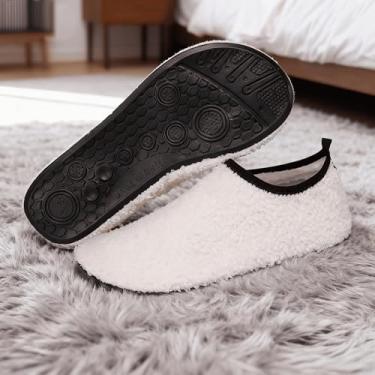 Imagem de Sapatos femininos e masculinos aconchegantes – Sapatos de viagem portáteis com sola de borracha flexível e forro de veludo macio, Bege 02, 8 Wide