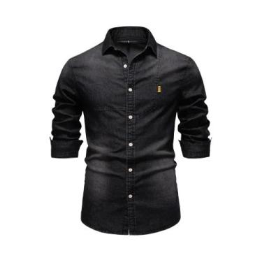 Imagem de Camisa Masculina Slim Fit De Algodão Estilo Cowboy Manga Longa Casual 