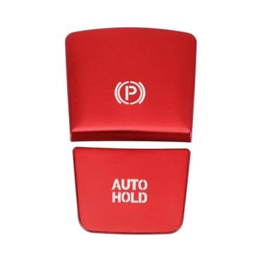 Imagem de TUCKBOLD Capa de botão de painel eletrônico de freio de mão para Hyundai Santa Fe 2019-2021 console central acabamento interior tampa de botão decoração vermelha 1 conjunto