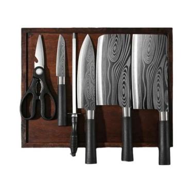 Imagem de Conjunto De Facas De Cozinha Em Aço Inoxidável Com Padrão Laser Damasc