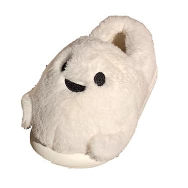 Imagem de Pantufas unissex de inverno fofas com tudo incluído, para o dia das bruxas, quentes, para uso doméstico, uso interno e externo, felpudo, felpudo, para uso doméstico, masculino e feminino, Branco, 36