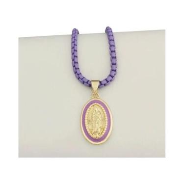 Imagem de Colar Choker Com Pingente Oval De Nossa Senhora Em Esmalte, Corrente C