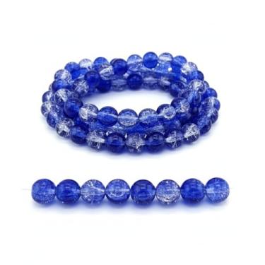 Imagem de DandS ltd Contas de vidro Crackle Lampwork para fabricação de joias, azul royal, pulseiras vibrantes, colares, brincos, suprimentos de miçangas e kits de artesanato para joias artesanais, 80 peças de