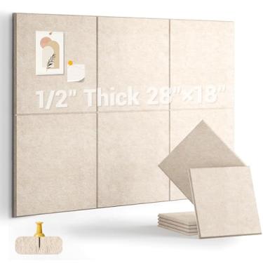 Imagem de AkuDecor Quadro de cortiça de 1,27 cm de espessura para escritório, pacote com 6 azulejos de parede de feltro - 71 cm x 45 cm com abas adesivas seguras, quadro de avisos grande, organizador de quadro