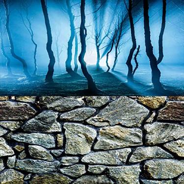 Imagem de ELEBOX Papel de fundo de peixe dupla face 3D pedra e árvores imagem de fundo de aquário 40,64 cm x 101,60 cm fundo de aquário