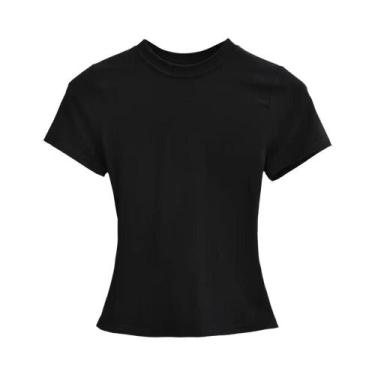 Imagem de Camiseta Casual Feminina Slim Fit De Cor Sólida Com Manga Curta Tendên
