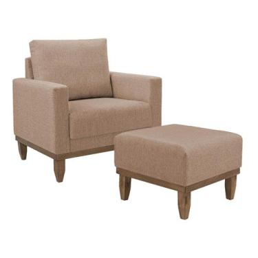 Imagem de Poltrona Decorativa Com Pufe 50x50 Sara - Due Decor, Linho Caramelo