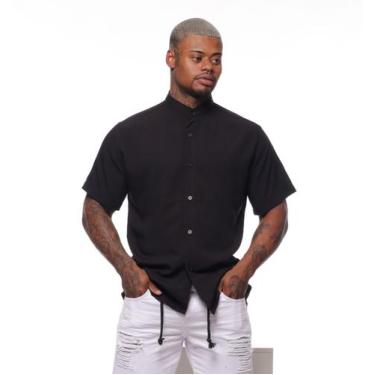 Imagem de Camisa Masculina Gola Padre Lisa Tecido Linho - VOLGUE CLOTHING, Camis