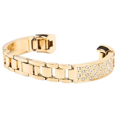 Imagem de SIWOTED Pulseira de aço inoxidável feminina embutida com strass pulseira decoração de pulso para Fitbit (Ouro)