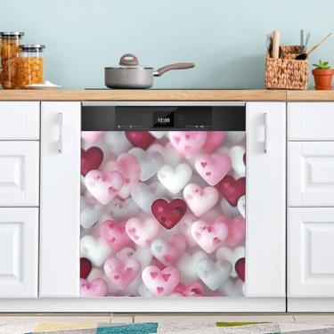 Imagem de ATTX Capa magnética para lava-louças dia dos namorados corações | Adesivo decorativo de eletrodomésticos de 58 x 66 cm para armários domésticos e eletrodomésticos #18