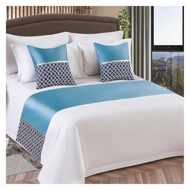 Imagem de HSTANGKY Cachecol de cama de hotel macio cor sólida colcha decorativa resistente ao desbotamento toalha de cama sem desbotamento para cama Twin Queen King Size Azul||50 x 180 cm para cama de 1,2 m