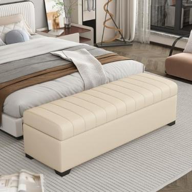 Imagem de Entryway Bench with Storage, Solid Wood Frame, PU Leather Upholstery, Hidden Storage, High-resilience Foam Filling, Sturdy Legs for Support, Suitable for Bedroom Use(White,80*40*40cm/31*16*16in)