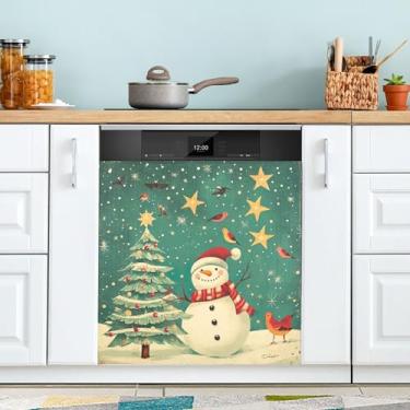 Imagem de xigua Linda capa magnética de boneco de neve de Natal, adesivos magnéticos decorativos antiarranhões para painel de geladeira e lava-louças, decoração personalizada de cozinha doméstica 58 x 66 cm
