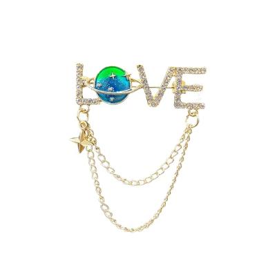 Imagem de YUNXI Céu estrelado colorido planeta amor letra corrente broche strass amor coração broches broche para mulheres jóias românticas dia dos namorados, Large, Metal, Sem Pedra Preciosa