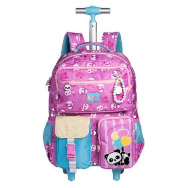 Imagem de Mochila Rodas Panda Coração Infantil Escolar Meninas Balão Cor:Rosa, R