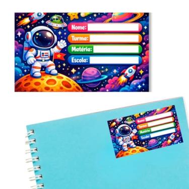 Imagem de Kit 14 Etiquetas Escolares M Astronauta Caderno Infantil Menino Personalizado Adesivo Volta as Aulas