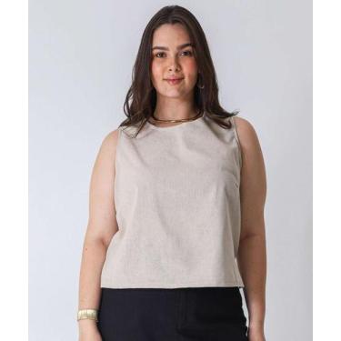 Imagem de Blusa Regata Plus Size Feminina Linho Marisa Bege-76050, Bege, G2