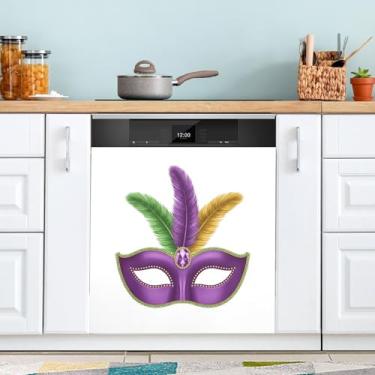Imagem de ATTX Máscara Mardi Gras capa magnética para lava-louças | Adesivo decorativo de eletrodomésticos de 58 x 66 cm para armários domésticos e eletrodomésticos (241)