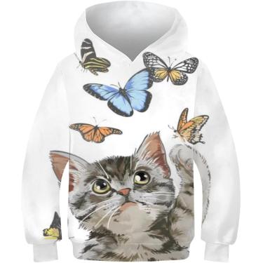 Imagem de Unissex 3d Hoodies Para Crianças 3d Beach Girl Hoodies Camisolas De Manga Comprida Pullover Tops Meninas Pullover Outono Meninos Roupas, Black-cat, 13-15 Years