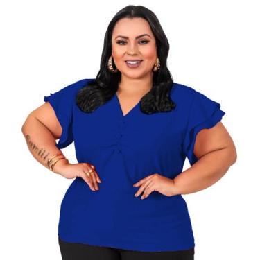 Imagem de Blusa Feminina Plus Size Tamanho Grande Com Botão Encapado e Decote em