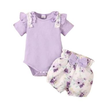 Imagem de Conjunto De Roupas De Verão Para Bebê Menina 0-18 Meses 3 Peças Macacã