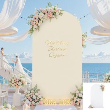 Imagem de Capa de arco bege branca de 2 metros com elástico e elastano para chá de bebê, festa de aniversário, chá de panela, balão, suporte de arco, banquete, fotos, arcos e fundo