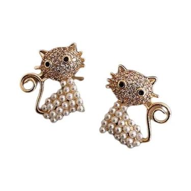 Imagem de Brincos De Coração Com Pérolas E Cristais Da Moda Feminina, Joia Corea