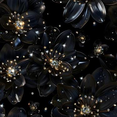 Imagem de COKCOKR Papel de parede floral preto 45 cm x 300 cm Papel de parede de vinil impermeável Papel de parede autoadesivo removível para corredores de cozinha e guarda-roupas