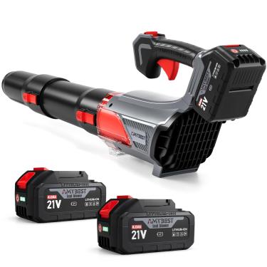 Imagem de AMYBEST Soprador de folhas sem fio, soprador elétrico leve de 21 V com 2 baterias de 4,0 Ah e carregador rápido, velocidade variável para limpeza de pátio, cuidados com o gramado, soprando folhas
