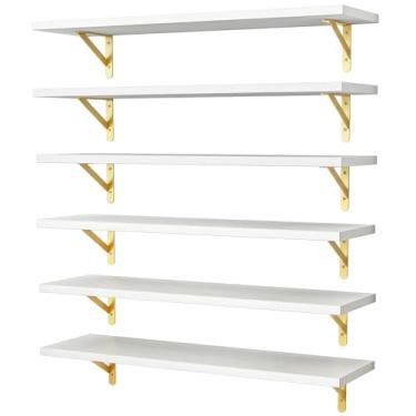Imagem de YGEOMER Prateleiras flutuantes de 60 cm para parede, prateleiras de parede de fazenda para quarto, banheiro, sala de estar e decoração de cozinha (conjunto de 6 brancos)