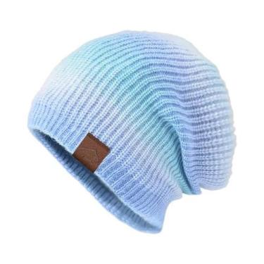 Imagem de Gorro Feminino De Lã Quente De Inverno, Tricotado, Com Gradiente Color