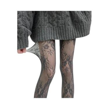 Imagem de Meias-calças Femininas Sensuais De Renda Floral Até a Coxa, Em Tela De