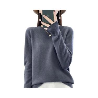 Imagem de Suéter Feminino De Lã Com Gola Redonda, Manga Longa, Tricô, Elegante, 