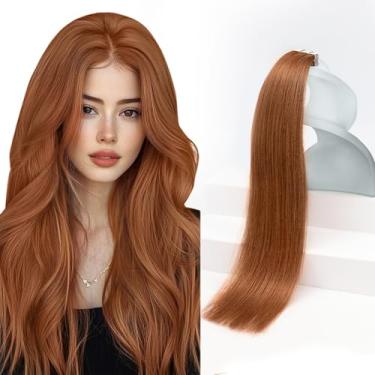 Imagem de Sunny Hair Extensões de cabelo humano real com fita adesiva invisível Remy extensões de cabelo fitas para mulheres vermelho cobre 50,8 cm 20 peças 50G
