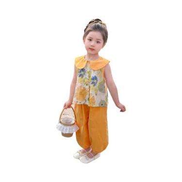 Imagem de Conjunto De Verão Leve Para Meninas 2 Peças Vestido Com Gola Peter Pan