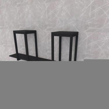 Imagem de Prateleira Industrial Suspensa Estante Parede Nicho Preto Ferro E Madeira Suporte Pratileira