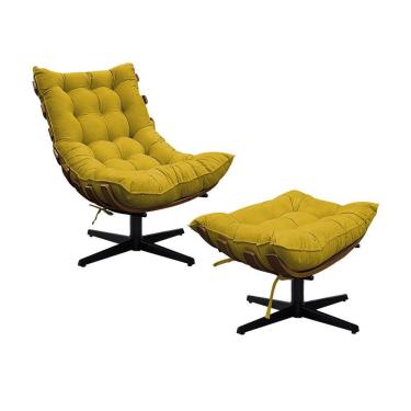 Imagem de Kit Poltrona E Puff Costela Mr01 Base Giratória Suede - Amarena Móveis