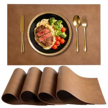 Imagem de Jogo americano de couro sintético para mesa de jantar, conjunto de 4, tapetes de mesa de couro PU selados, à prova d'água, resistente ao calor, antiderrapantes, laváveis para decoração de mesa de