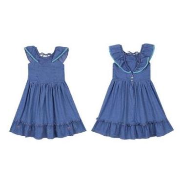 Imagem de Vestido Luxo Menina Infantil Jeans Bordado Paraiso Rf 15591-Feminino