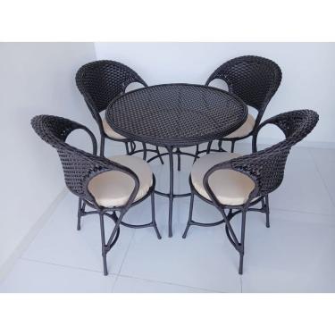 Imagem de Jogo De Mesa 4 Cadeiras Fibra Sintética Área Externa Fibra Fibra Cor Tabaco